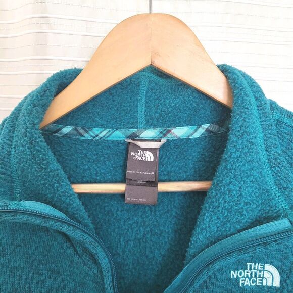 North Face Knit Style Fleece Jacket Crescent Sunset Full Zip Teal Women's M/L - Picture 2 of 12